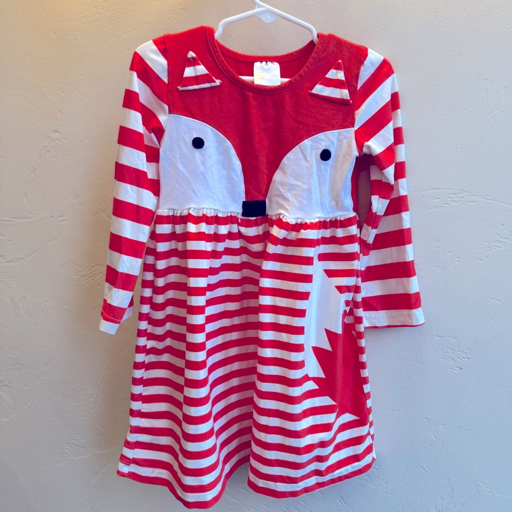 Fox print stretchy girls twirl dress orange & white, 4T